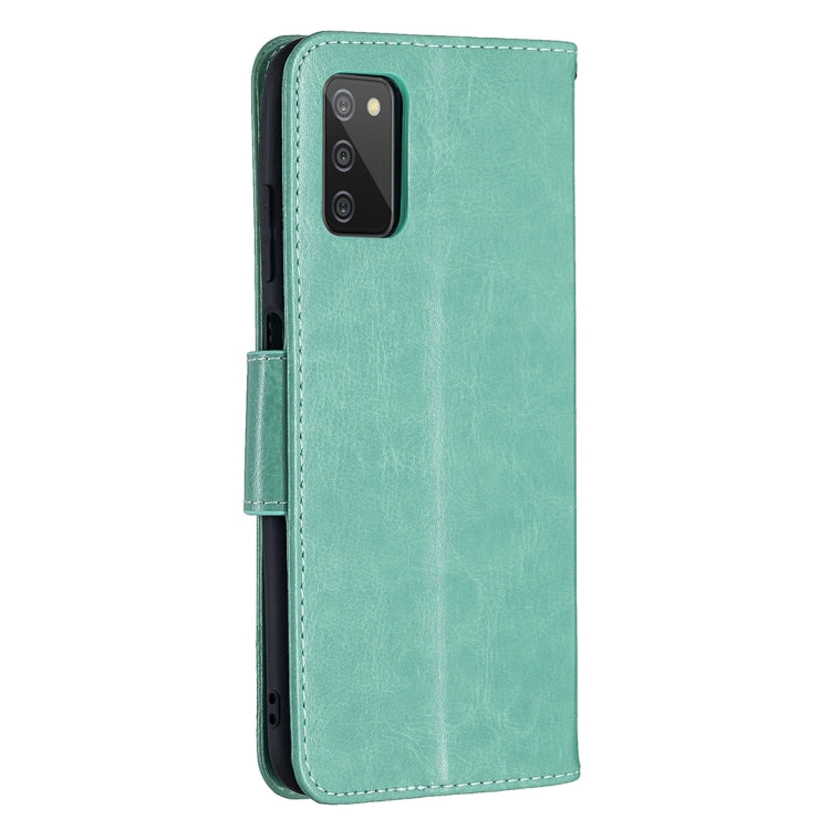 For Samsung Galaxy A03s 164mm Embossing Two Butterflies Pattern Horizontal Flip PU Leather Case with Holder & Card Slot & Wallet & Lanyard