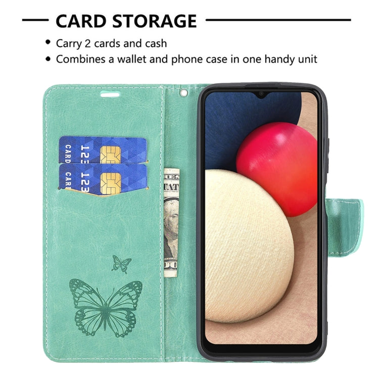 For Samsung Galaxy A03s 164mm Embossing Two Butterflies Pattern Horizontal Flip PU Leather Case with Holder & Card Slot & Wallet & Lanyard