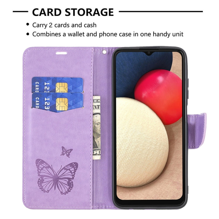 For Samsung Galaxy A03s 164mm Embossing Two Butterflies Pattern Horizontal Flip PU Leather Case with Holder & Card Slot & Wallet & Lanyard