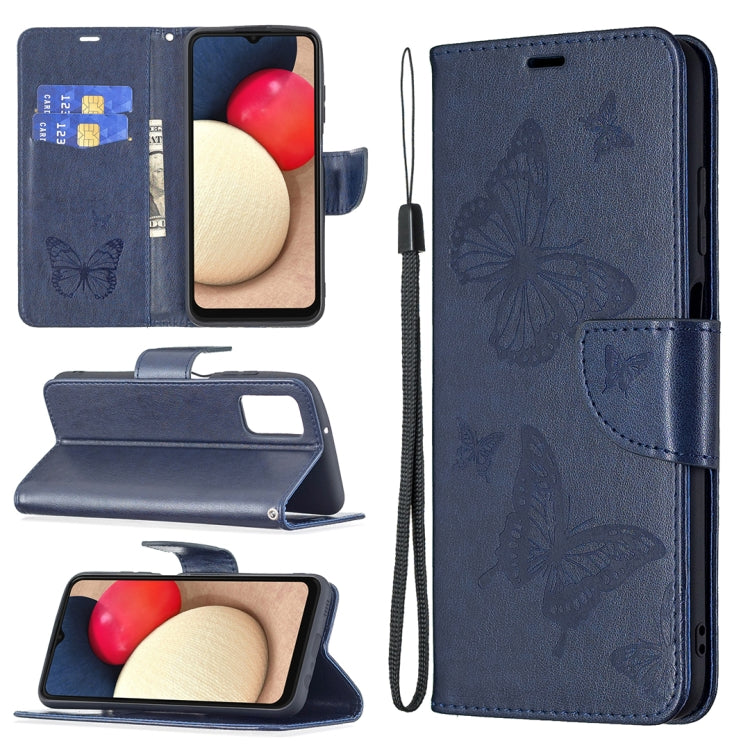 For Samsung Galaxy A03s 164mm Embossing Two Butterflies Pattern Horizontal Flip PU Leather Case with Holder & Card Slot & Wallet & Lanyard