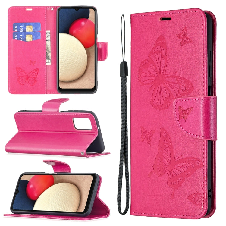 For Samsung Galaxy A03s 164mm Embossing Two Butterflies Pattern Horizontal Flip PU Leather Case with Holder & Card Slot & Wallet & Lanyard