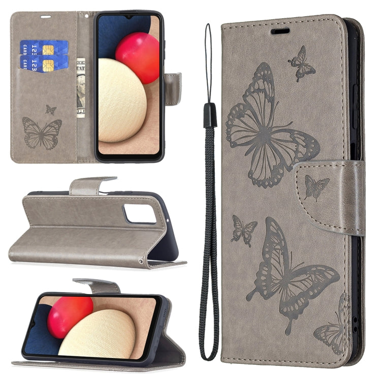 For Samsung Galaxy A03s 164mm Embossing Two Butterflies Pattern Horizontal Flip PU Leather Case with Holder & Card Slot & Wallet & Lanyard