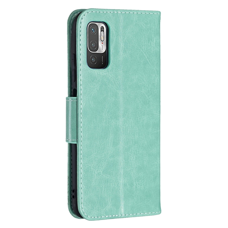 For Xiaomi Poco M3 Pro / Redmi Note 10 5G Embossing Two Butterflies Pattern Horizontal Flip PU Leather Case with Holder & Card Slot & Wallet & Lanyard