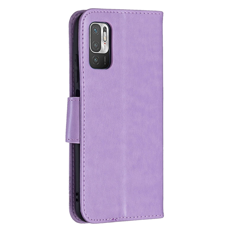 For Xiaomi Poco M3 Pro / Redmi Note 10 5G Embossing Two Butterflies Pattern Horizontal Flip PU Leather Case with Holder & Card Slot & Wallet & Lanyard