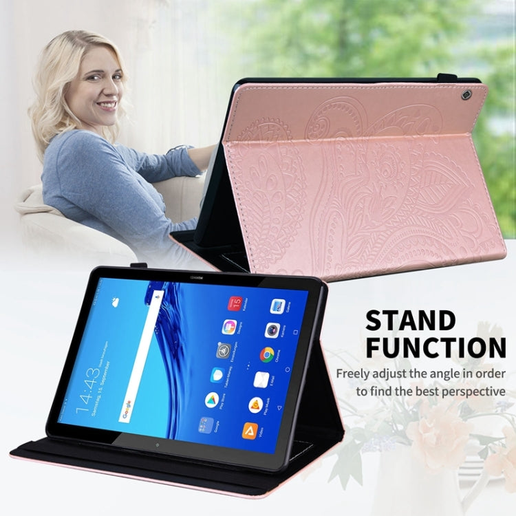 For Huawei MediaPad T5 Peacock Tail Embossing Pattern Horizontal Flip Leather Case with Holder & Card Slots & Wallet & Anti Skid Strip