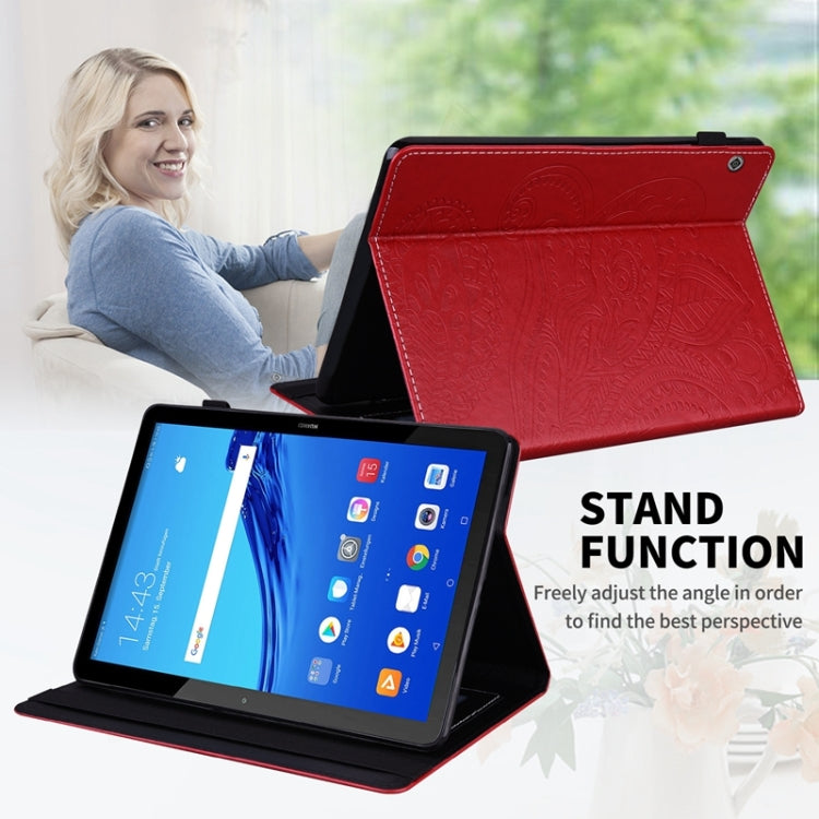 For Huawei MediaPad T5 Peacock Tail Embossing Pattern Horizontal Flip Leather Case with Holder & Card Slots & Wallet & Anti Skid Strip