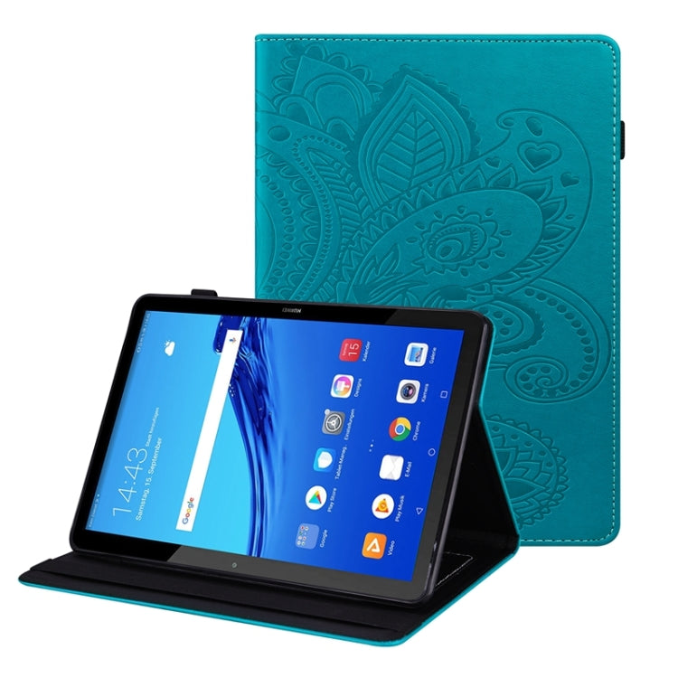 For Huawei MediaPad T5 Peacock Tail Embossing Pattern Horizontal Flip Leather Case with Holder & Card Slots & Wallet & Anti Skid Strip
