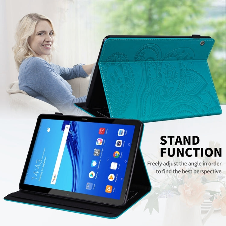 For Huawei MediaPad T5 Peacock Tail Embossing Pattern Horizontal Flip Leather Case with Holder & Card Slots & Wallet & Anti Skid Strip