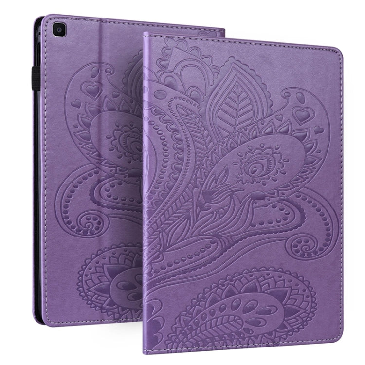 For Samsung Galaxy Tab A 8.0 2019 T290 Peacock Tail Embossing Pattern Horizontal Flip Leather Case with Holder & Card Slots & Wallet & Anti Skid Strip
