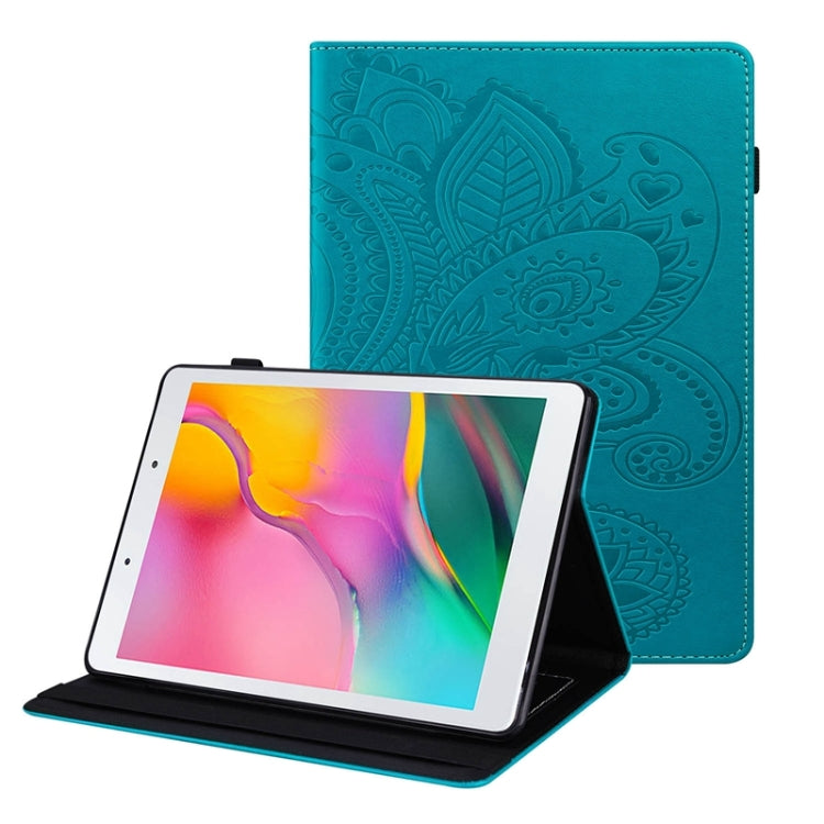 For Samsung Galaxy Tab A 8.0 2019 T290 Peacock Tail Embossing Pattern Horizontal Flip Leather Case with Holder & Card Slots & Wallet & Anti Skid Strip