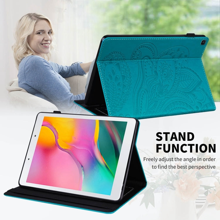 For Samsung Galaxy Tab A 8.0 2019 T290 Peacock Tail Embossing Pattern Horizontal Flip Leather Case with Holder & Card Slots & Wallet & Anti Skid Strip
