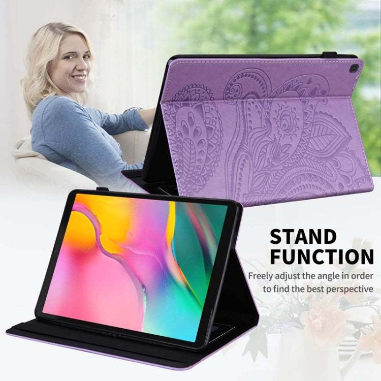 For Samsung Galaxy Tab A 10.1 2019 T510 / T515 Peacock Tail Embossing Pattern Horizontal Flip Leather Case with Holder & Card Slots & Wallet & Anti Skid Strip