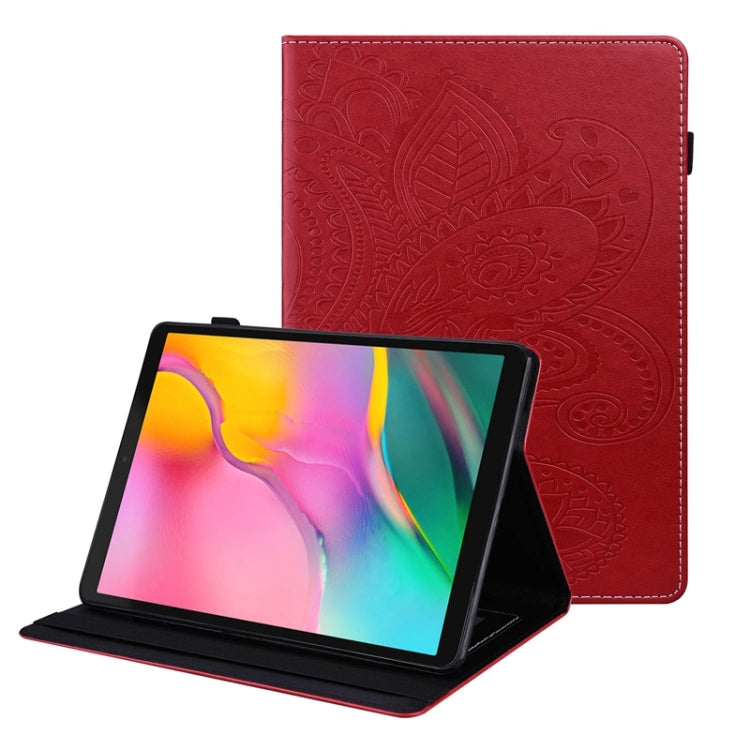 For Samsung Galaxy Tab A 10.1 2019 T510 / T515 Peacock Tail Embossing Pattern Horizontal Flip Leather Case with Holder & Card Slots & Wallet & Anti Skid Strip