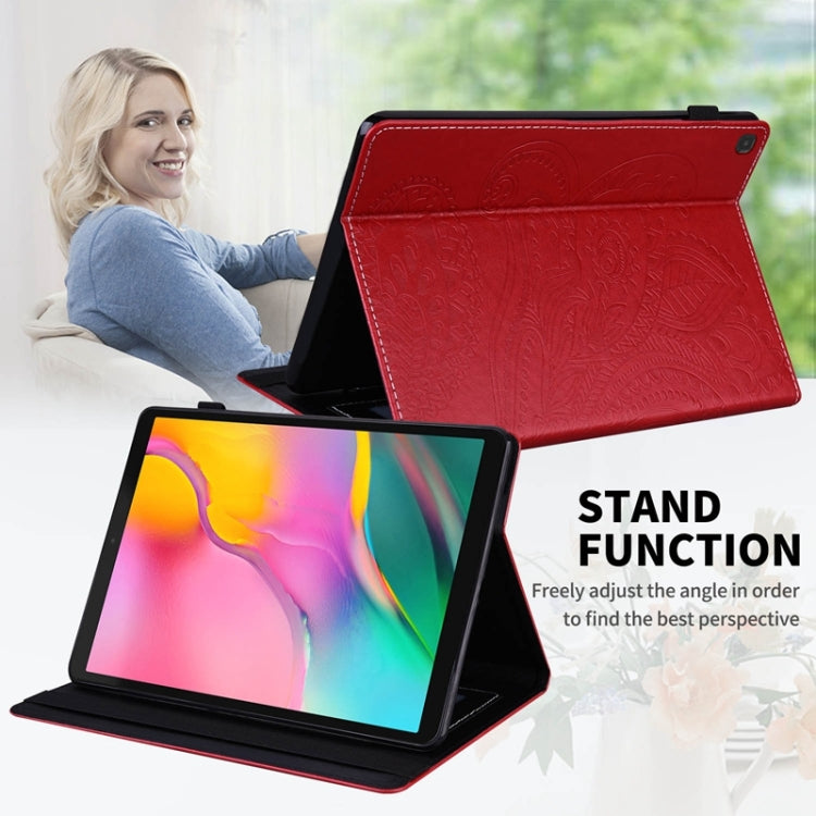 For Samsung Galaxy Tab A 10.1 2019 T510 / T515 Peacock Tail Embossing Pattern Horizontal Flip Leather Case with Holder & Card Slots & Wallet & Anti Skid Strip