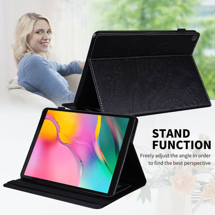 For Samsung Galaxy Tab A 10.1 2019 T510 / T515 Peacock Tail Embossing Pattern Horizontal Flip Leather Case with Holder & Card Slots & Wallet & Anti Skid Strip