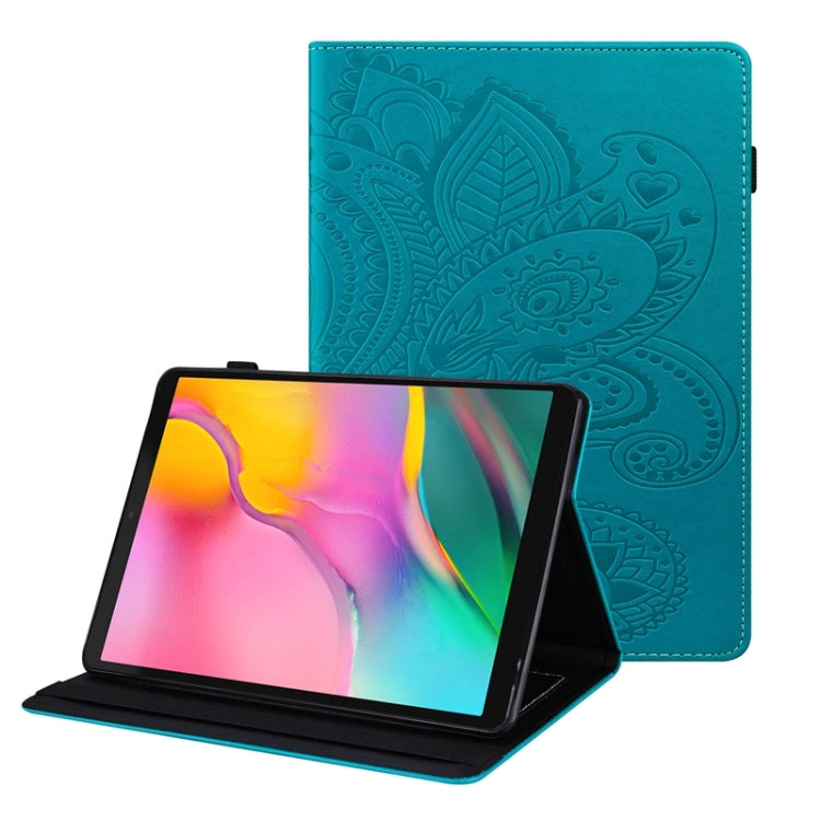 For Samsung Galaxy Tab A 10.1 2019 T510 / T515 Peacock Tail Embossing Pattern Horizontal Flip Leather Case with Holder & Card Slots & Wallet & Anti Skid Strip