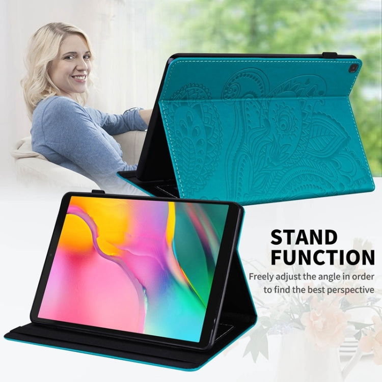 For Samsung Galaxy Tab A 10.1 2019 T510 / T515 Peacock Tail Embossing Pattern Horizontal Flip Leather Case with Holder & Card Slots & Wallet & Anti Skid Strip