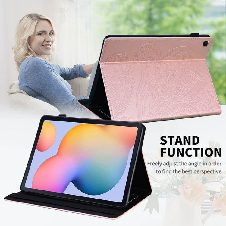 For Samsung Galaxy Tab S6 Lite P610 Peacock Tail Embossing Pattern Horizontal Flip Leather Case with Holder & Card Slots & Wallet & Anti Skid Strip