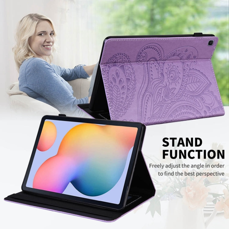 For Samsung Galaxy Tab S6 Lite P610 Peacock Tail Embossing Pattern Horizontal Flip Leather Case with Holder & Card Slots & Wallet & Anti Skid Strip