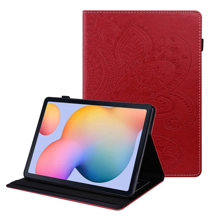 For Samsung Galaxy Tab S6 Lite P610 Peacock Tail Embossing Pattern Horizontal Flip Leather Case with Holder & Card Slots & Wallet & Anti Skid Strip