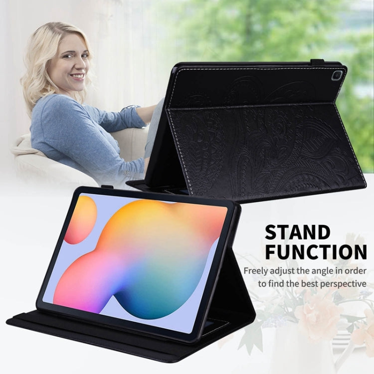 For Samsung Galaxy Tab S6 Lite P610 Peacock Tail Embossing Pattern Horizontal Flip Leather Case with Holder & Card Slots & Wallet & Anti Skid Strip