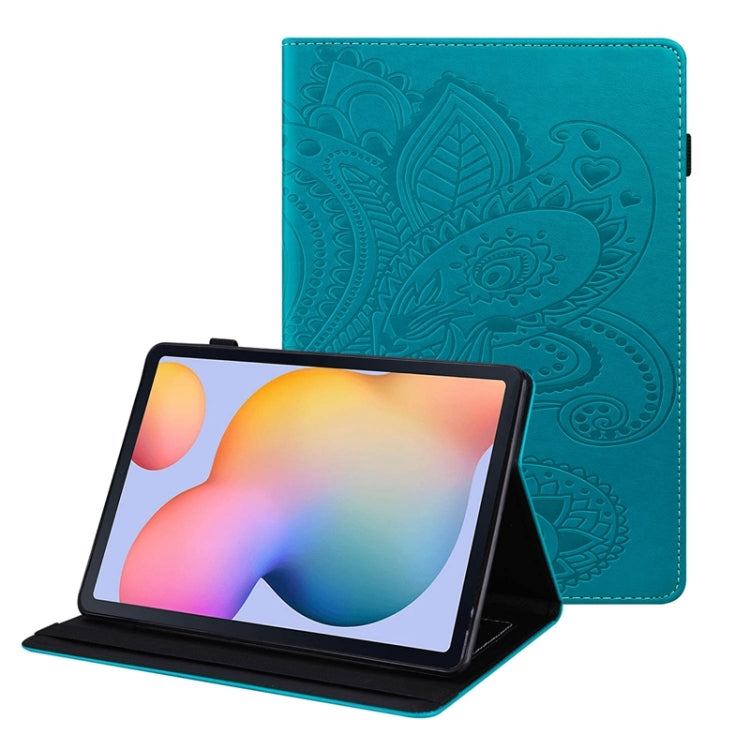 For Samsung Galaxy Tab S6 Lite P610 Peacock Tail Embossing Pattern Horizontal Flip Leather Case with Holder & Card Slots & Wallet & Anti Skid Strip