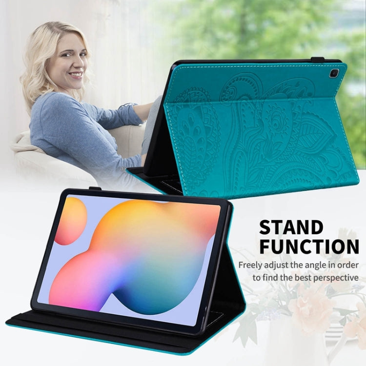 For Samsung Galaxy Tab S6 Lite P610 Peacock Tail Embossing Pattern Horizontal Flip Leather Case with Holder & Card Slots & Wallet & Anti Skid Strip