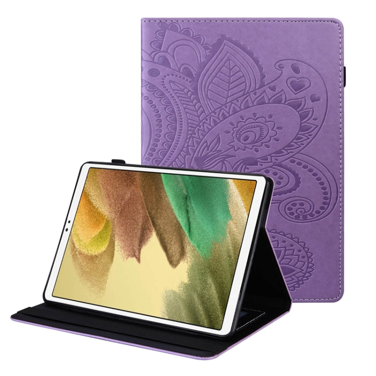 For Samsung Galaxy Tab A7 Lite Peacock Tail Embossing Pattern Horizontal Flip Leather Case with Holder & Card Slots & Wallet & Anti Skid Strip