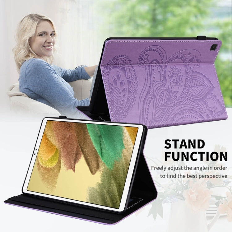 For Samsung Galaxy Tab A7 Lite Peacock Tail Embossing Pattern Horizontal Flip Leather Case with Holder & Card Slots & Wallet & Anti Skid Strip