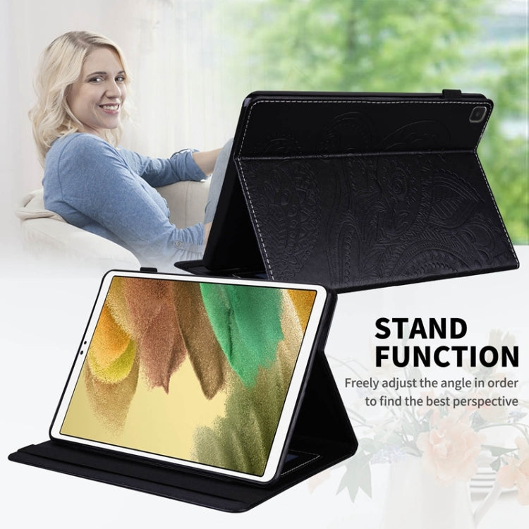 For Samsung Galaxy Tab A7 Lite Peacock Tail Embossing Pattern Horizontal Flip Leather Case with Holder & Card Slots & Wallet & Anti Skid Strip