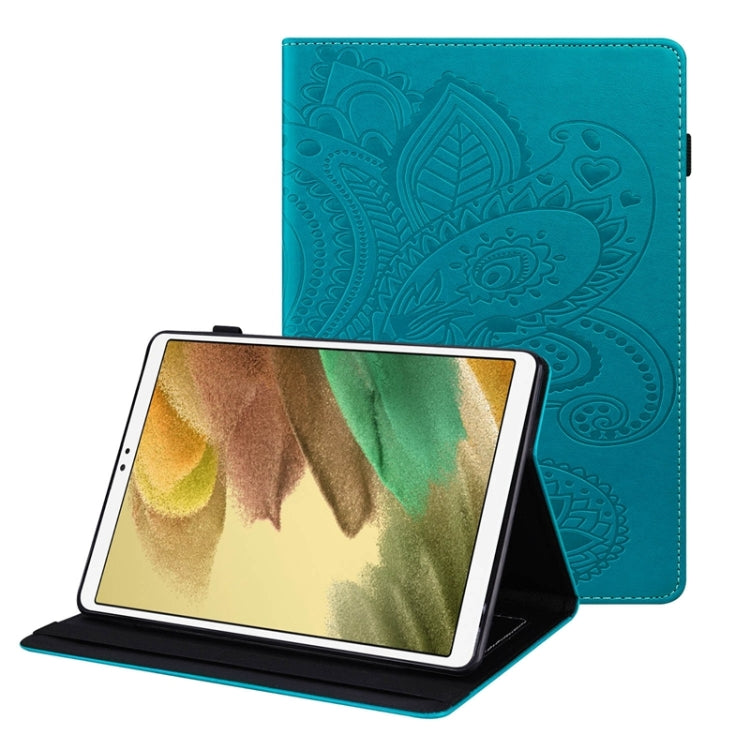 For Samsung Galaxy Tab A7 Lite Peacock Tail Embossing Pattern Horizontal Flip Leather Case with Holder & Card Slots & Wallet & Anti Skid Strip