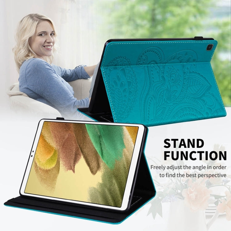 For Samsung Galaxy Tab A7 Lite Peacock Tail Embossing Pattern Horizontal Flip Leather Case with Holder & Card Slots & Wallet & Anti Skid Strip