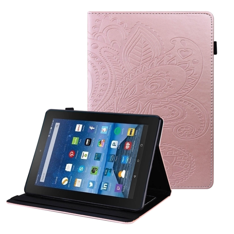 For Amazon Kindle Fire 7 2019/2017/2015 Peacock Tail Embossing Pattern Horizontal Flip Leather Case with Holder & Card Slots & Wallet & Anti Skid Strip