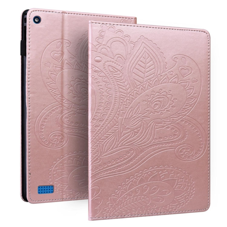 For Amazon Kindle Fire 7 2019/2017/2015 Peacock Tail Embossing Pattern Horizontal Flip Leather Case with Holder & Card Slots & Wallet & Anti Skid Strip