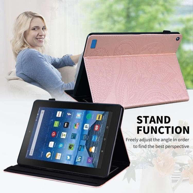 For Amazon Kindle Fire 7 2019/2017/2015 Peacock Tail Embossing Pattern Horizontal Flip Leather Case with Holder & Card Slots & Wallet & Anti Skid Strip
