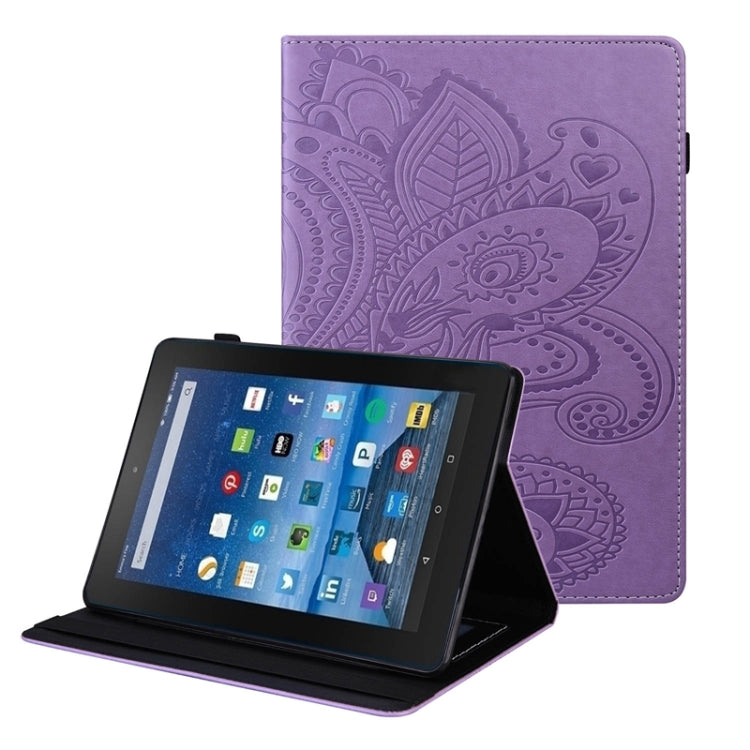 For Amazon Kindle Fire 7 2019/2017/2015 Peacock Tail Embossing Pattern Horizontal Flip Leather Case with Holder & Card Slots & Wallet & Anti Skid Strip