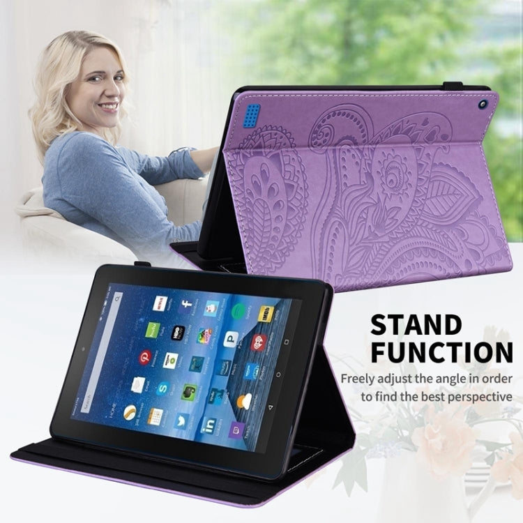 For Amazon Kindle Fire 7 2019/2017/2015 Peacock Tail Embossing Pattern Horizontal Flip Leather Case with Holder & Card Slots & Wallet & Anti Skid Strip