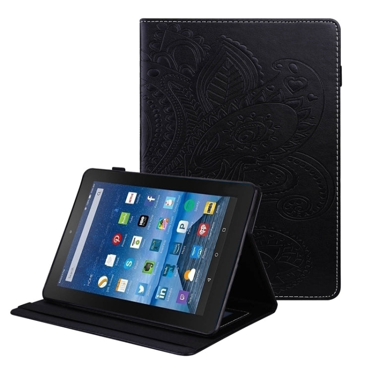 For Amazon Kindle Fire 7 2019/2017/2015 Peacock Tail Embossing Pattern Horizontal Flip Leather Case with Holder & Card Slots & Wallet & Anti Skid Strip