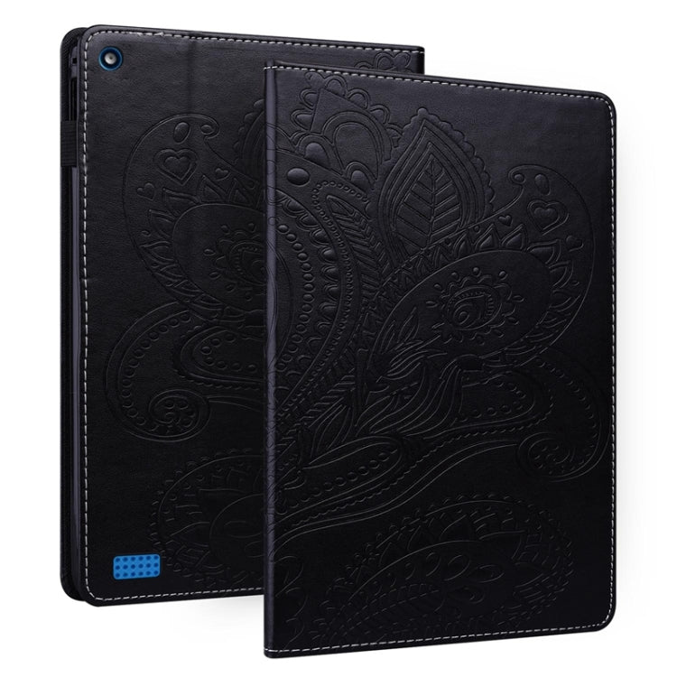 For Amazon Kindle Fire 7 2019/2017/2015 Peacock Tail Embossing Pattern Horizontal Flip Leather Case with Holder & Card Slots & Wallet & Anti Skid Strip