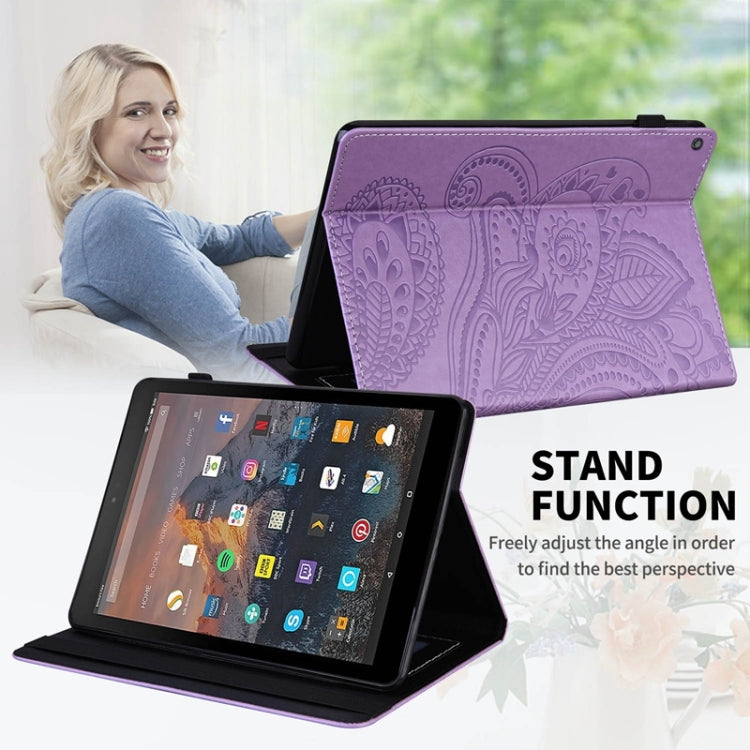 For Amazon Kindle Fire HD10 2019/2017/2015 Peacock Tail Embossing Pattern Horizontal Flip Leather Case with Holder & Card Slots & Wallet & Anti Skid Strip