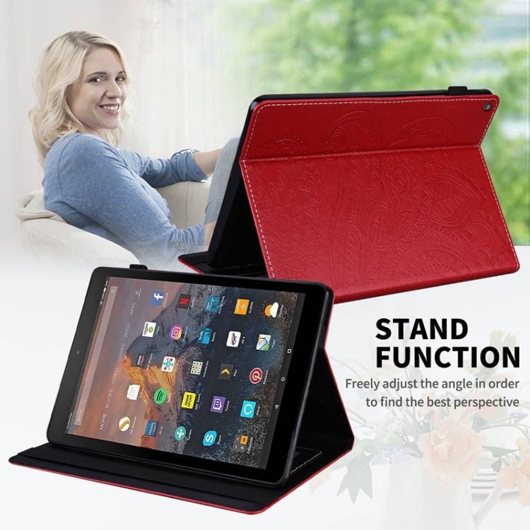 For Amazon Kindle Fire HD10 2019/2017/2015 Peacock Tail Embossing Pattern Horizontal Flip Leather Case with Holder & Card Slots & Wallet & Anti Skid Strip