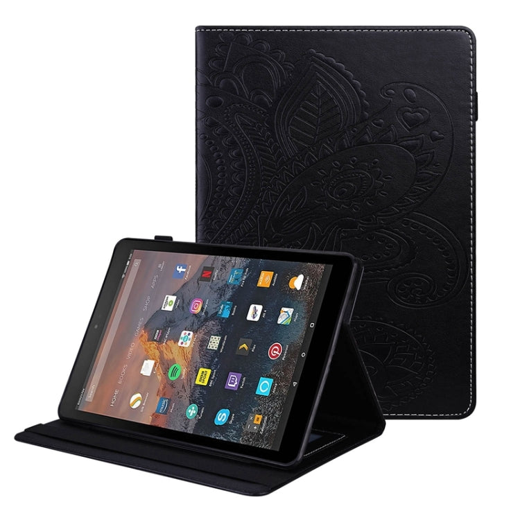 For Amazon Kindle Fire HD10 2019/2017/2015 Peacock Tail Embossing Pattern Horizontal Flip Leather Case with Holder & Card Slots & Wallet & Anti Skid Strip