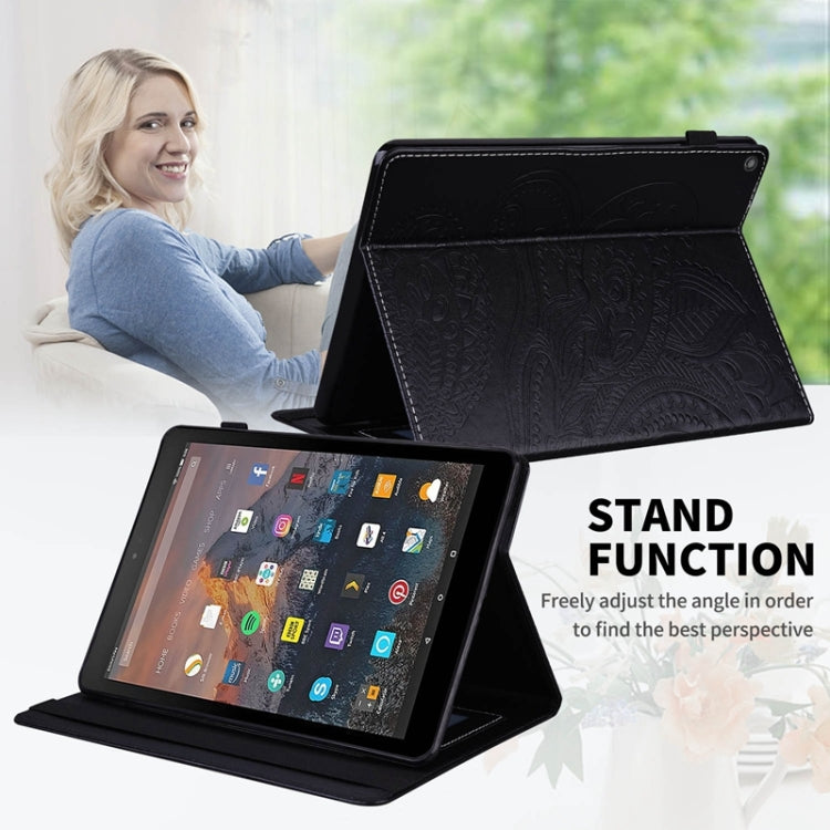 For Amazon Kindle Fire HD10 2019/2017/2015 Peacock Tail Embossing Pattern Horizontal Flip Leather Case with Holder & Card Slots & Wallet & Anti Skid Strip