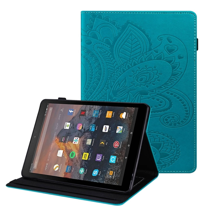 For Amazon Kindle Fire HD10 2019/2017/2015 Peacock Tail Embossing Pattern Horizontal Flip Leather Case with Holder & Card Slots & Wallet & Anti Skid Strip
