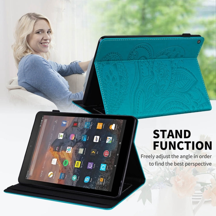For Amazon Kindle Fire HD10 2019/2017/2015 Peacock Tail Embossing Pattern Horizontal Flip Leather Case with Holder & Card Slots & Wallet & Anti Skid Strip