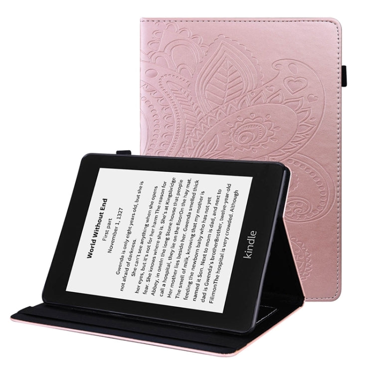 For Amazon Kindle Paperwhite 4/3/2/1 Peacock Tail Embossing Pattern Horizontal Flip Leather Case with Holder & Card Slots & Wallet & Anti Skid Strip