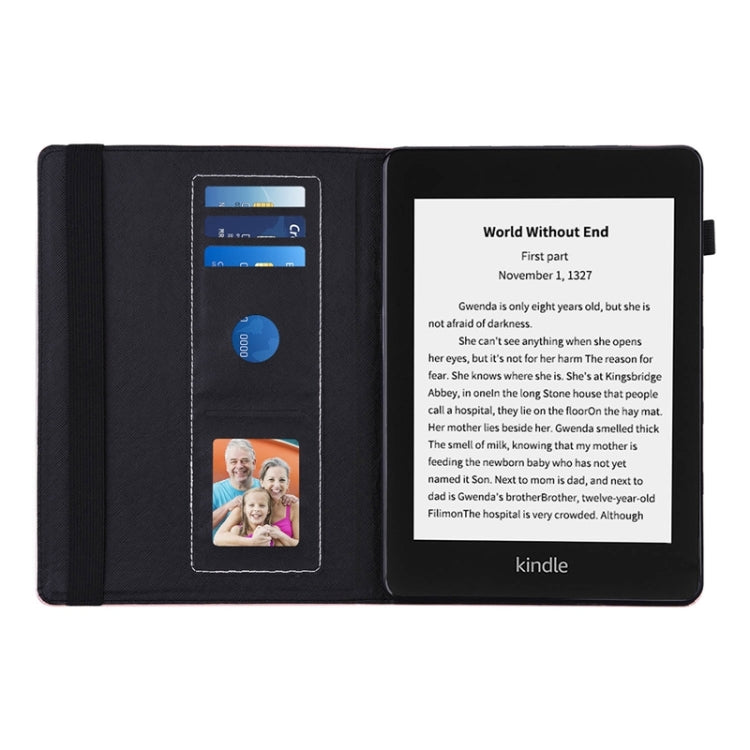 For Amazon Kindle Paperwhite 4/3/2/1 Peacock Tail Embossing Pattern Horizontal Flip Leather Case with Holder & Card Slots & Wallet & Anti Skid Strip