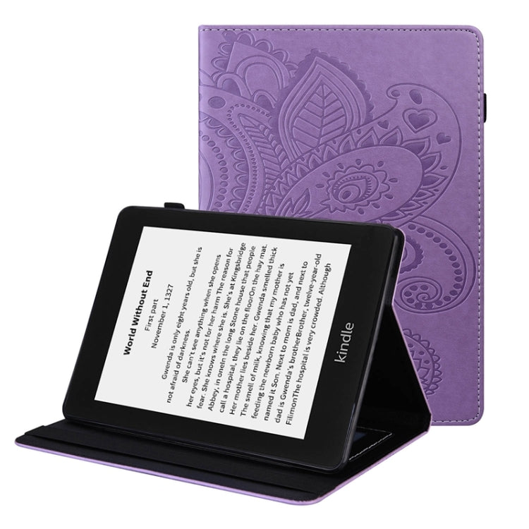For Amazon Kindle Paperwhite 4/3/2/1 Peacock Tail Embossing Pattern Horizontal Flip Leather Case with Holder & Card Slots & Wallet & Anti Skid Strip