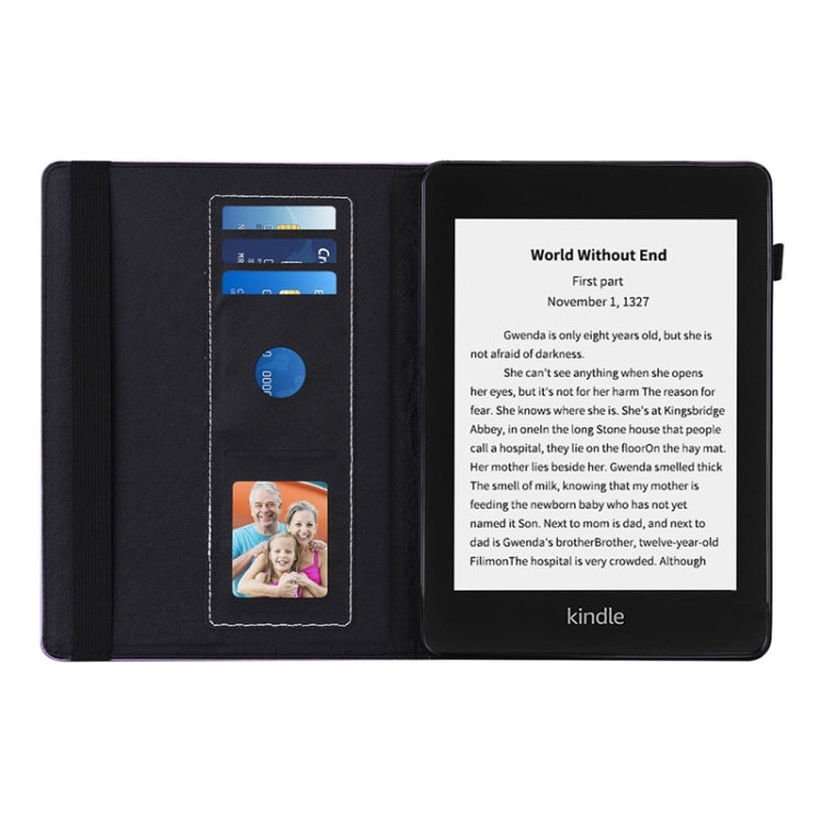 For Amazon Kindle Paperwhite 4/3/2/1 Peacock Tail Embossing Pattern Horizontal Flip Leather Case with Holder & Card Slots & Wallet & Anti Skid Strip