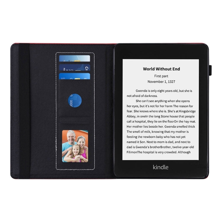 For Amazon Kindle Paperwhite 4/3/2/1 Peacock Tail Embossing Pattern Horizontal Flip Leather Case with Holder & Card Slots & Wallet & Anti Skid Strip